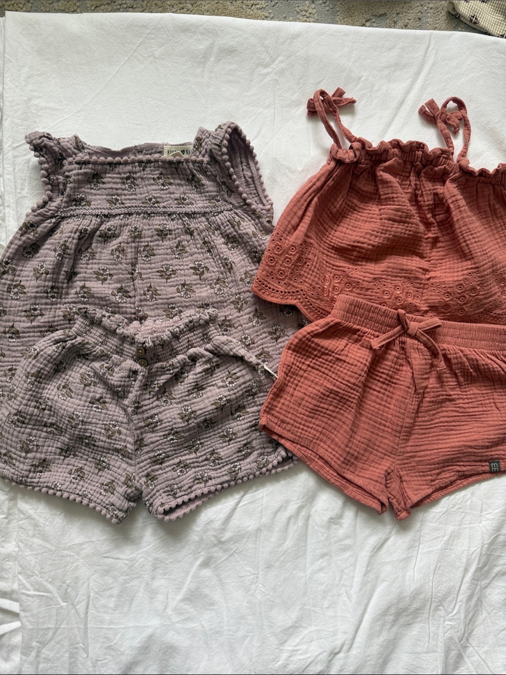 Girls' Mauve Floral Tank & Rust Tie-Waist Shorts Set - Kids Tops